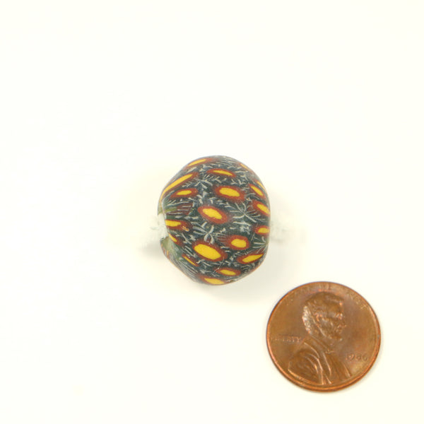 Jatim Bead, Multi-color Mosaic Red, Yellow, Blue and White, 17x21mm