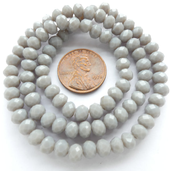 Faceted Glass, "Dragon Crystal" 4x6mm Medium Grey Opaque on 16-inch Strands