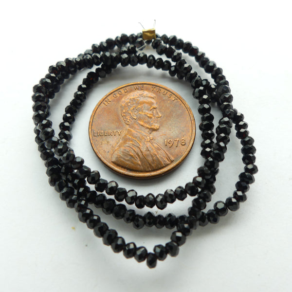 Faceted Glass, "Dragon Crystal" 1x2mm Opaque Black on 12-inch Strands