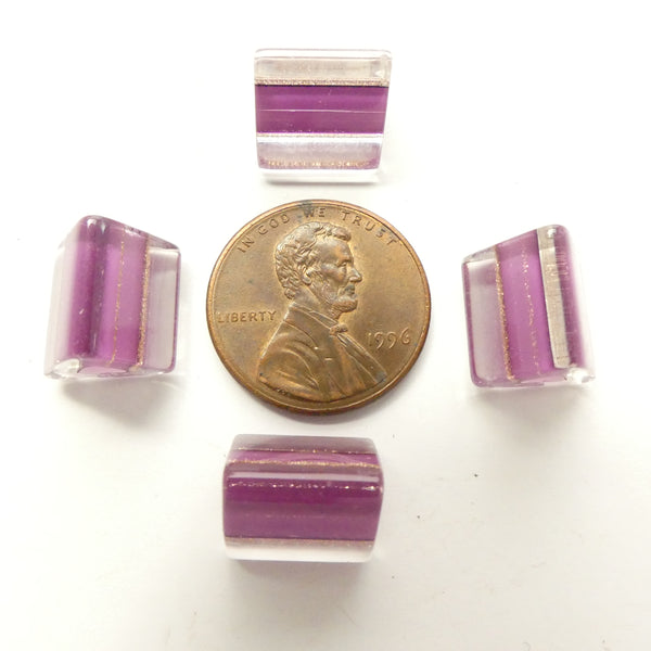 Ricky Bernstein, Triangle Cross Section Fuchsia Cased Beads, 12x10, Sold as Set of 4