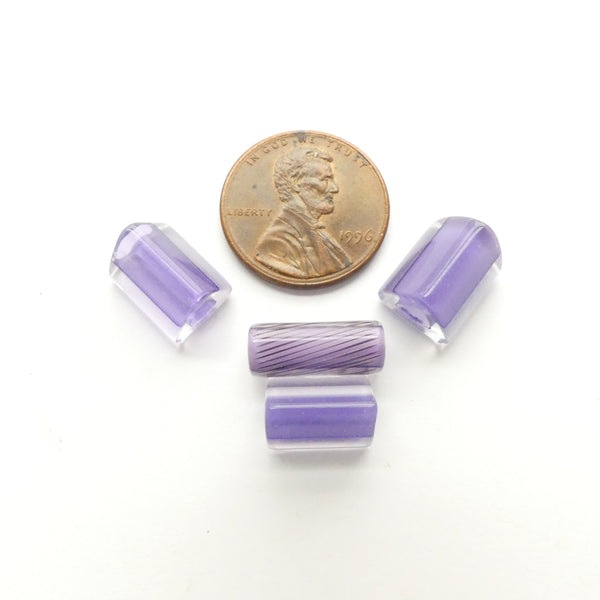 Ricky Bernstein, Purple Glass Cased in Clear, Set of 3 Triangles & 1 Tube, 15x3mm, Set of 4