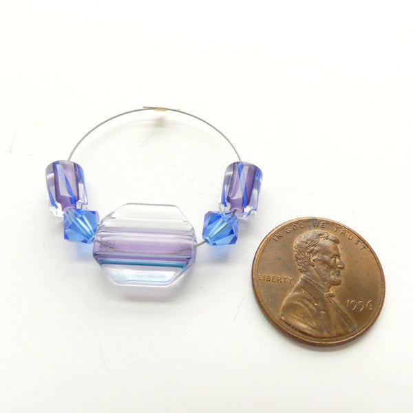Olive Glass, Set of Three Cased Beads in Blues and Lavender, Largest 14x12mm