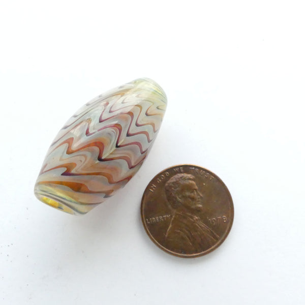 Tom Boylan Bead, Earthtone Colors with Very Light Blue  29x16mm