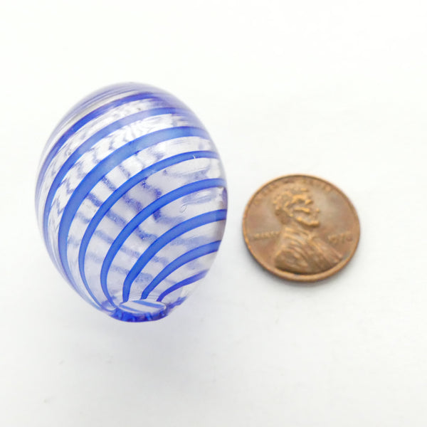 Contempo Murano Hollow Glass Beads, Oval Spiral Blue & Clear, 36x26mm