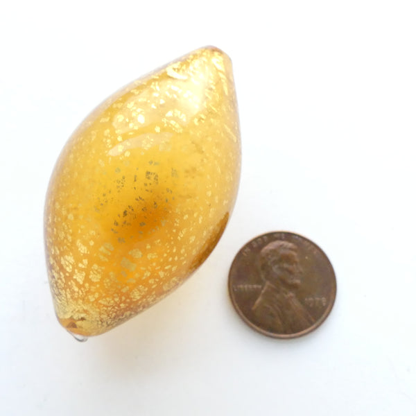 Contempo Murano Hollow Glass Beads, Amber Oval with Gold Leaf, 50x27mm