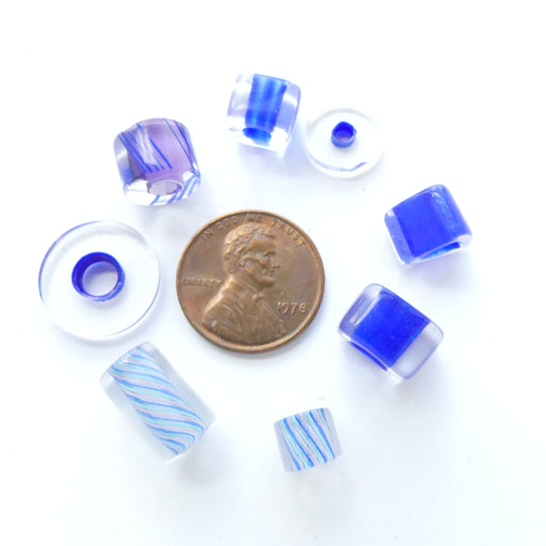 Cased Glass Beads, Random Set of 8 Cased Glass Beads, Assorted Shapes & Sizes, Sold as Set