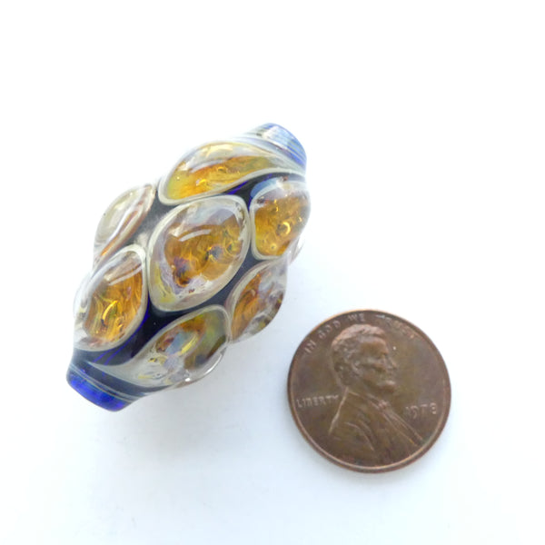 Tom Boylan, Medium Size "Eye" Bead with Golden Opal Eyes on Dark Blue Base, 35x22mm