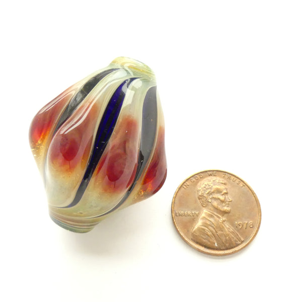 Tom Boylan, Medium Large Bead with Red on Sand Colors, 35x25mm