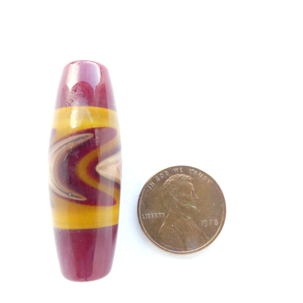 Jim Smircich, Long Oval Bead in Amber and Burgundy, 40x15mm