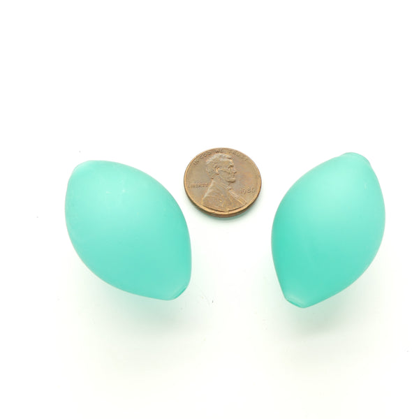 Contempo Murano Hollow Glass Beads, Oval Teal, 37x24mm, Sold Individually