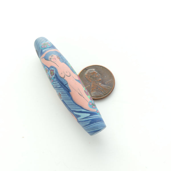 Kathleen Dustin Long Oval with Odalisques in Fields of Blue with Flowers, 55x17mm