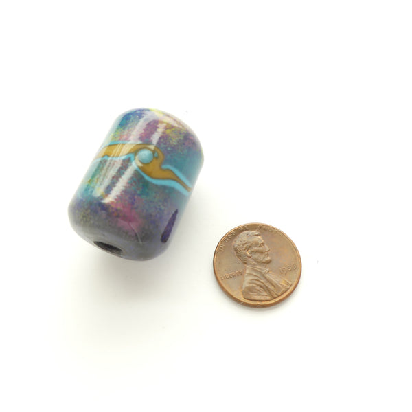 Contemporary Glass Bead, Short Thick Cylinder with Galactic Imagery, 30x21mm