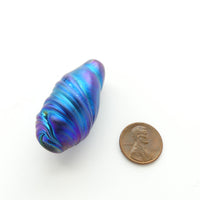 Fumed Bead, Large Twisted Drop Shape, Turquoise/Blue/Violet Iridescent, 45x22