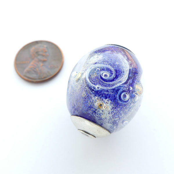 Spiral Galaxies in Blue, White and Silver, Artist Unknown, 29x22mm with Silver End Caps