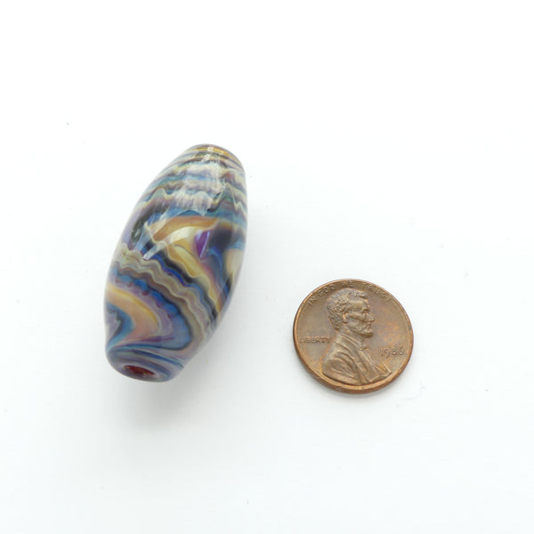 Tom Boylan Bead, Rippling Waves of Sea and Sand Colors, 38x18mm