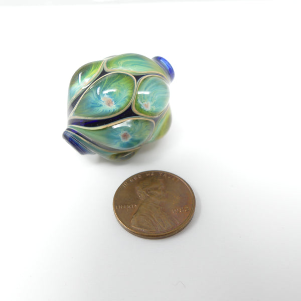 Tom Boylan Bead, Medium Large Blue with Gold Flecked Eyes, 35x23mm