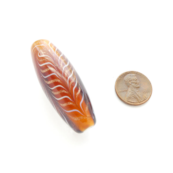 Contemporary Feathered Bead, Large with Amber, Red, White & Aventurine, 46x17mm