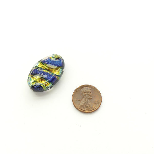 Paula Radke, Dirchoic Flat Oval with Green/Amber and Blue, 30x20mm