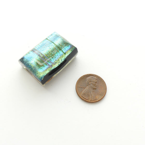 Dichroic Glass, Large Domed Dichroic Bead Turquoise/Green, 32x25mm