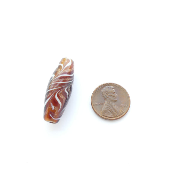 Contemporary Feathered Bead, Amber, Red, White & Aventurine, 32x12mm