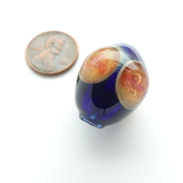 Tom Boylan Bead with Four Large Glowing Sunrise Eyes on Deep Blue, 22x21mm