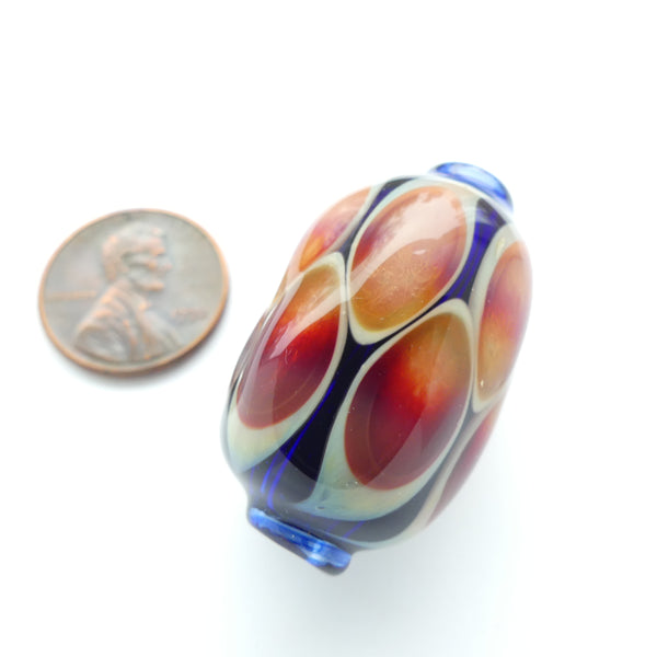 Tom Boylan Bead, Classic Shape with Glowing Sunset Color Eyes, 34x20mm