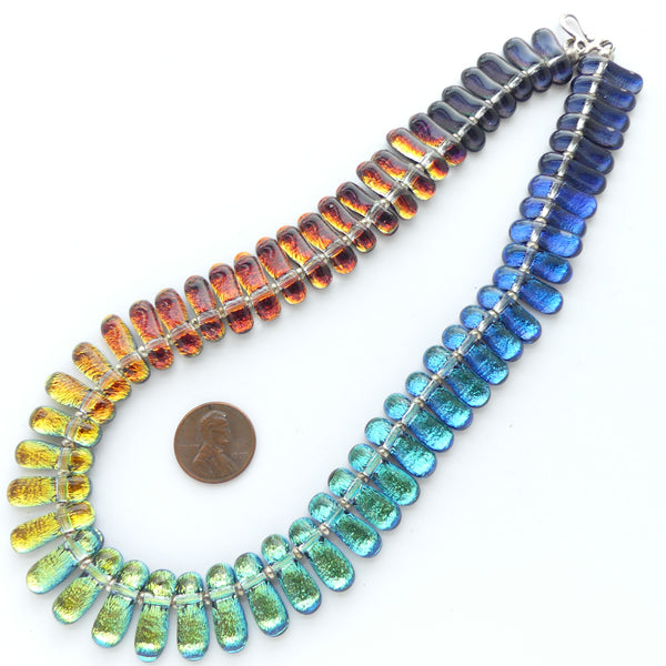 Dichroic Glass Necklace Full Spectrum, 57 Tabs on 17 inch Necklace