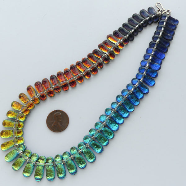 Dichroic Glass Necklace Full Spectrum, 57 Tabs on 17 inch Necklace