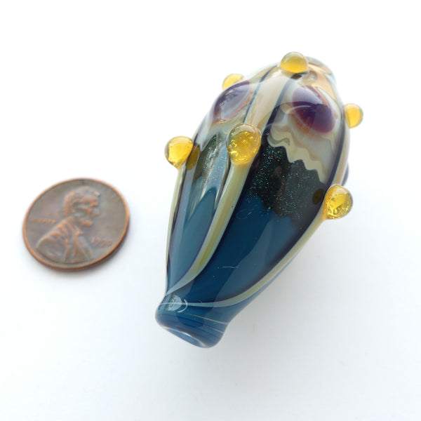 Tom Boylan Bead, Extra Large Teal with Taupe, Gold & Burgundy, 50mm long