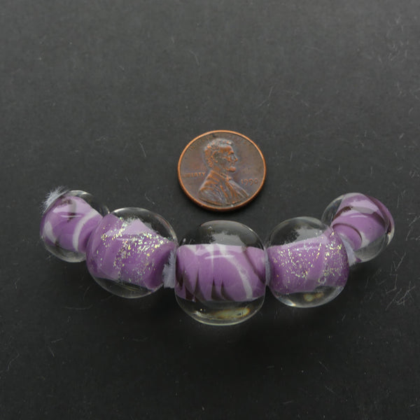Round Beads 13, 16, and 18mm Diameter in Lavender with Silver, Cased in Crystal, Sold as Set of 5