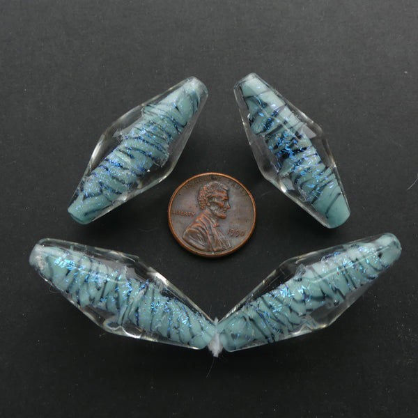 Bicones, Medium Size in Clear Crystal Cases Sparkling Caribbean Blues,  40x15mm, Sold Individually