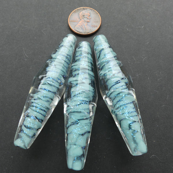 Bicones, Long Elegant Colors of a Caribbean Whirlpool Cased in Crystal, 60x15mm, Sold Individually