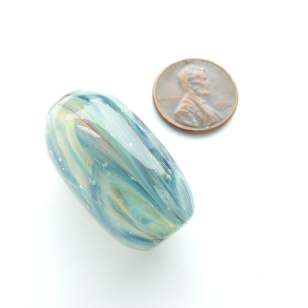 Large Subtle Turquoise Borosilicate Bead by Jack Morris, 32x18mm with Large Hole