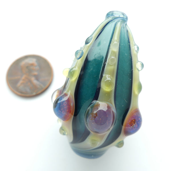 Tom Boylan Bead, Large Blossom Shape, 44x28mm, Teal with Subtle Red and Taupe