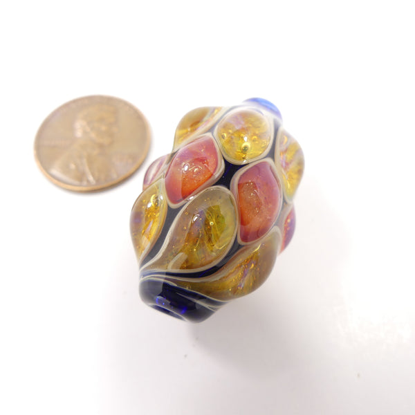 Tom Boylan Bead, Classic Style with Red & Amber "Eyes" Oval 30x19mm