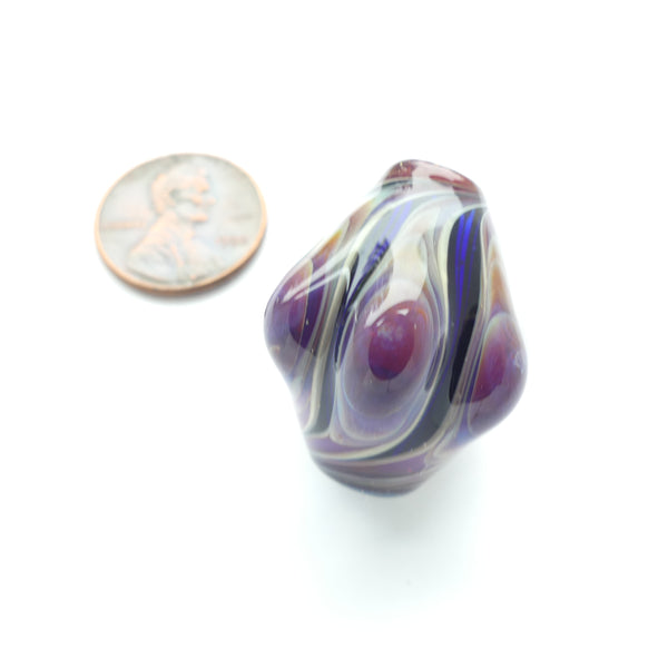 Tom Boylan Bead, Purple with Warm Earthtones, Classic Small Eye Bead, 26x22mm