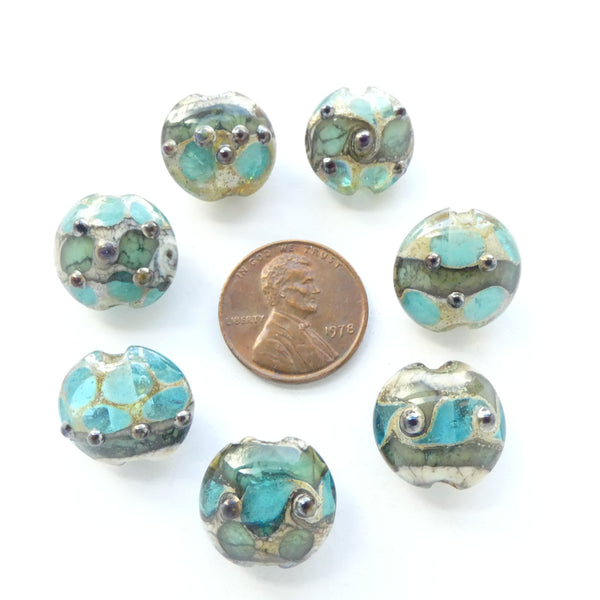 Chinese Lentils,  Sea and Rocky Shore Designs, 15mm Diameter, Set of 7