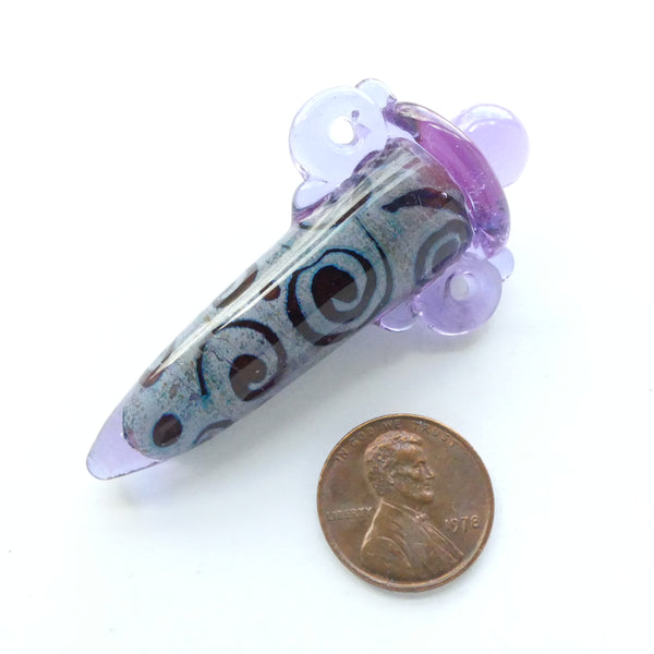 Contemporary Art Glass Vessel Pendant with Stopper, Blue/Lavender Spirals, 54mm