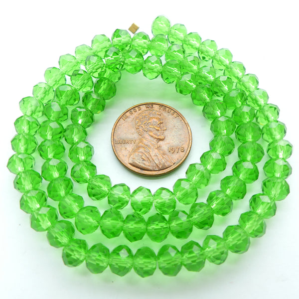 Faceted Glass, "Dragon Crystal" 4x6mm Medium Translucent Green on 16-inch Strands