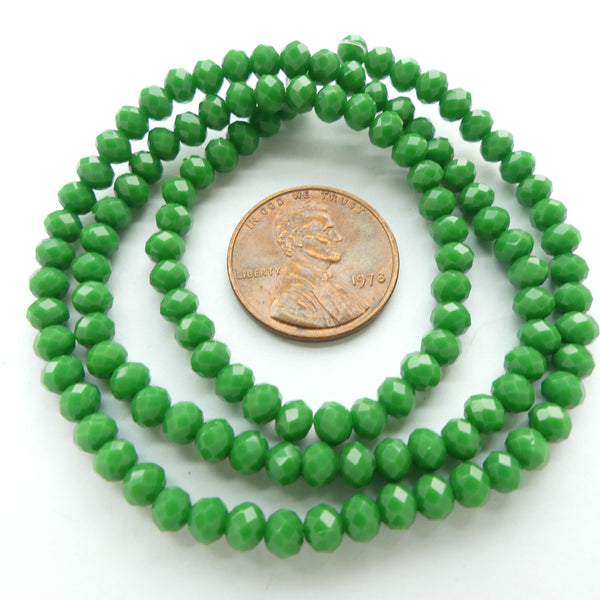 Faceted Glass, "Dragon Crystal" 2x4mm Opaque Green on 16-inch Strands