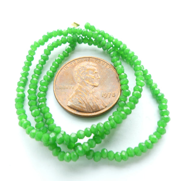 Faceted Glass, "Dragon Crystal" 1x2mm Opaque Green, on 12-inch Strands