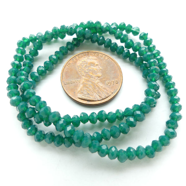 Faceted Glass, "Dragon Crystal" 2x3mm Dark Opque Green on 16-inch Strands