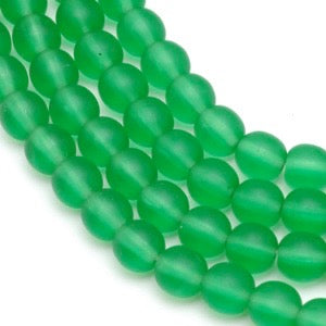 Czech Glass Smooth Round "Druks" 6mm, Green Transparent Matte, Pkg of 50