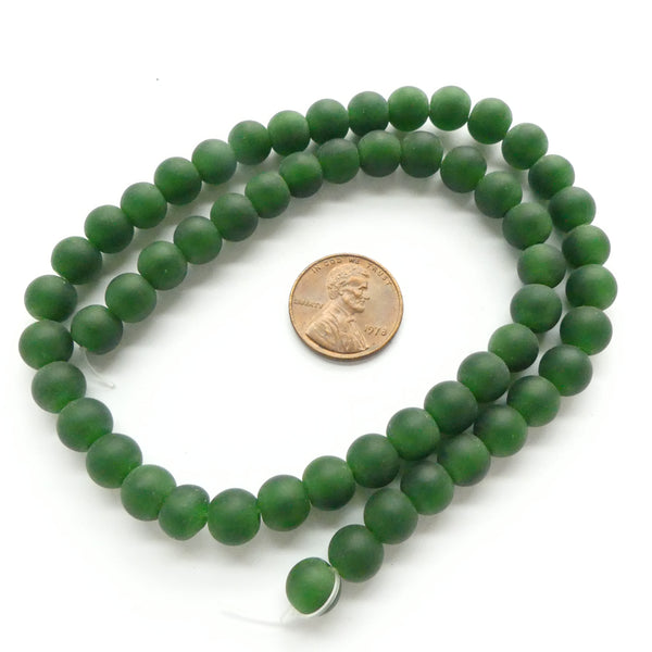 Matte Glass, Dark Green 6mm on 16-inch Strands