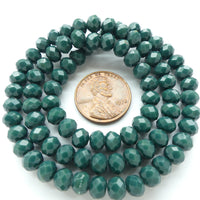 Faceted Glass, "Dragon Crystal" 5x6mm Dark Opaque Green on 16-inch Strands