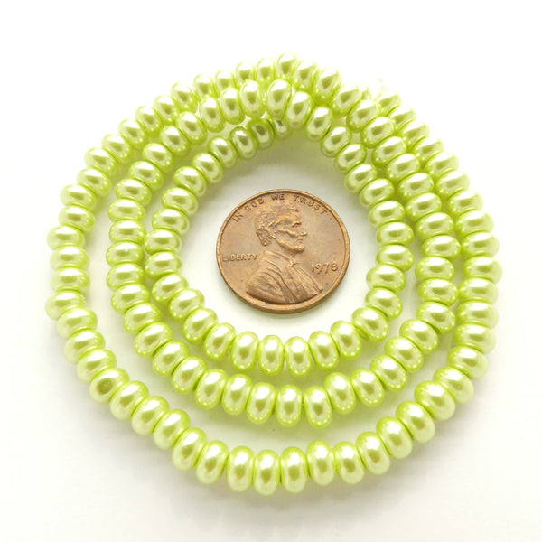 Glass Pearls, Rondelles Light Green Luster, 3x5mm on 16-inch Strands