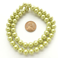Glass Pearls, Round Light Olive Luster, 8mm on 16-inch Strands