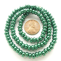 Glass Pearls, Rondelles Dark Green Luster, 3x5mm on 16-inch Strands