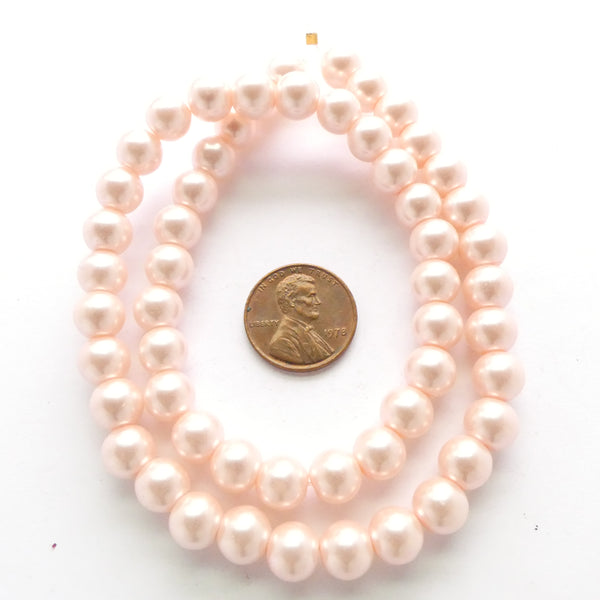 Glass Pearls, Round Light Pink Luster, 8mm on 16-inch Strands