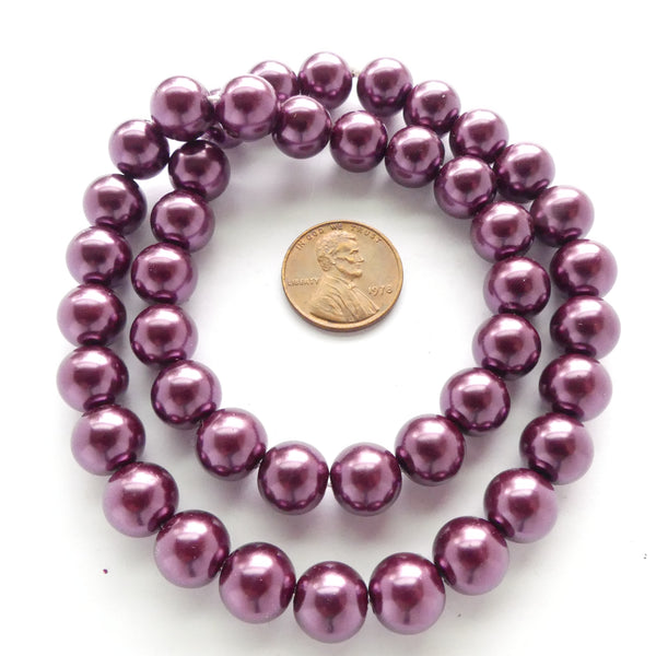 Glass Pearls, Round Eggplant Luster, 10mm on 16-inch Strands